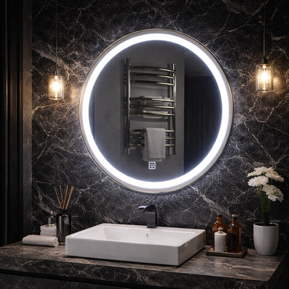 LED Touch Gallio tükör, átmérő 60cm, hideg fény 6000K, üveg egyszerű LED tükör Alapértelmezett cím Alessandro Design