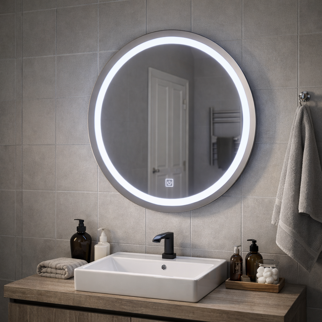 LED Touch Gallio tükör, átmérő 60cm, hideg fény 6000K, üveg egyszerű LED tükör Alapértelmezett cím Alessandro Design