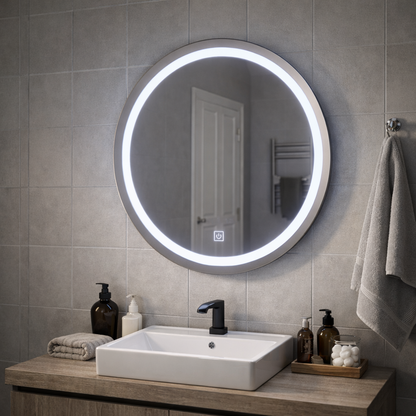 LED Touch Gallio tükör, átmérő 60cm, hideg fény 6000K, üveg egyszerű LED tükör Alapértelmezett cím Alessandro Design