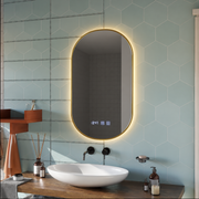 Konrad LED Touch Mirror páramentesítő rendszer, óra és hőmérséklet 50x80 cm csiszolt arany keret, meleg, semleges hideg fény 3000K/4000K/6000K