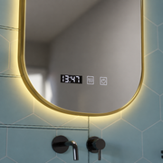 Konrad LED Touch Mirror páramentesítő rendszer, óra és hőmérséklet 50x80 cm csiszolt arany keret, meleg, semleges hideg fény 3000K/4000K/6000K