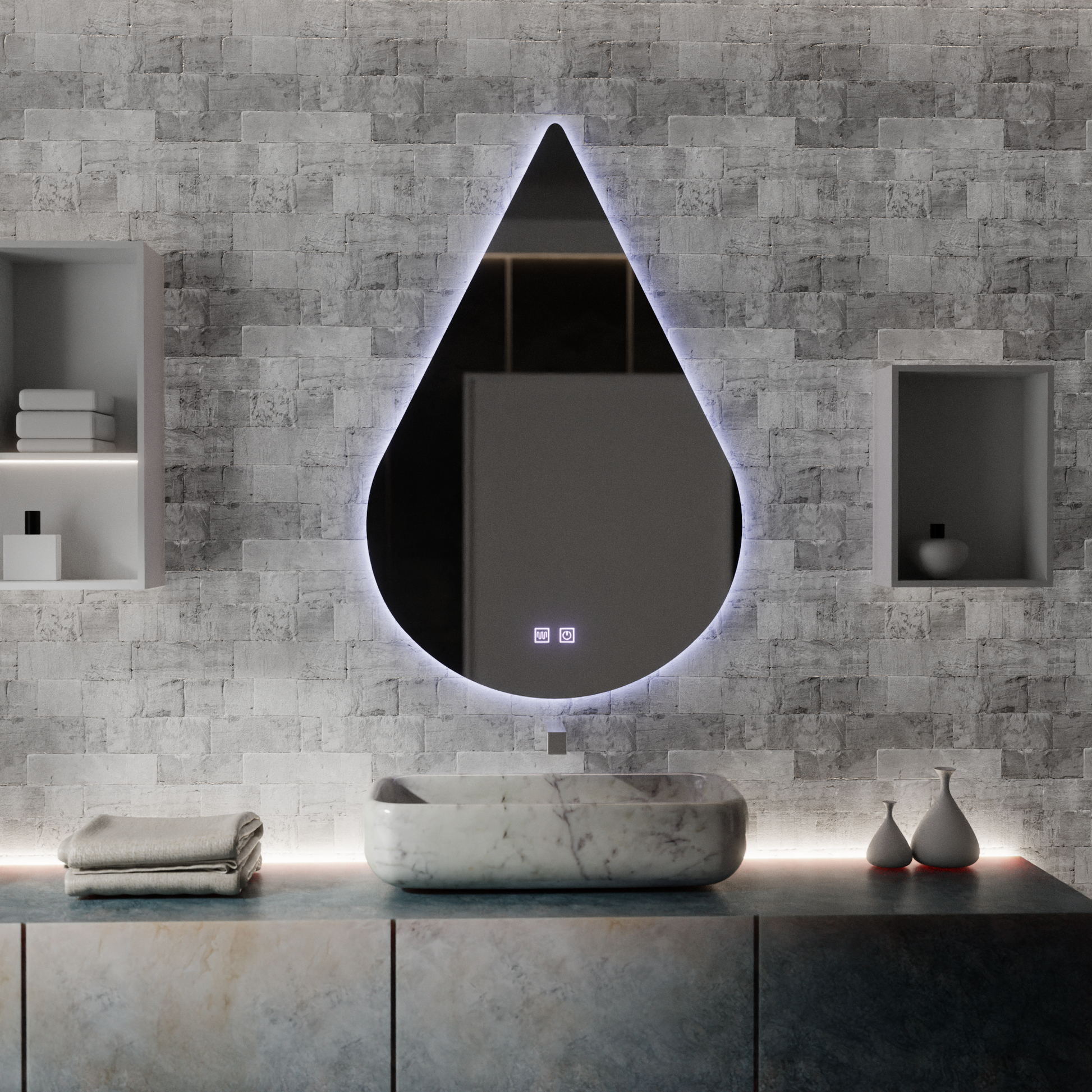 Mirror LED Touch River Demist rendszer 80X120cm, csepp alakú. Tükrök Korman E Alapértelmezett cím Alessandro Design