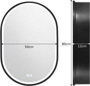 LED-es tükör szekrényekkel, ovális, 50x80 cm, páramentes, hideg/meleg/semleges fény, fekete keret, tárolóhelyiség szekrény tükrök alapértelmezett cím Alessandro Design