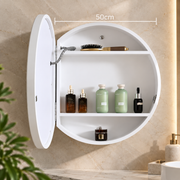 LED-es tükör szekrénnyel, kerek, 10 W, 50x50 cm, páramentes, fekete keret, tárolóhely