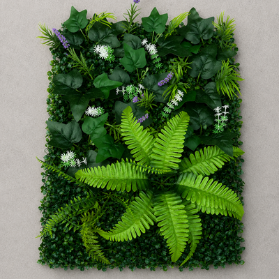Mesterséges növényi sövény panel levendula és vegyes levelek, 40 x 60 cm, zöld