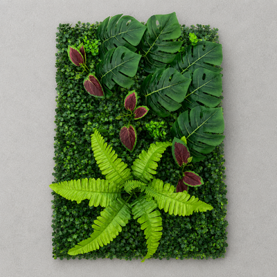 Műnövény élő kerítés panel mix Monstera, 40 x 60 cm, zöld