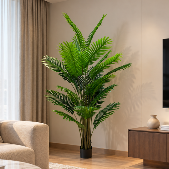 Mesterséges Areca Pálma típusú növény, 25 leveles, 190 cm, zöld