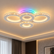 LED mennyezeti lámpa távirányítóval és kristály NOVA ROTONDA RGB 82W, 4 kör, hideg/meleg/semleges fény, szabályozható, fehér