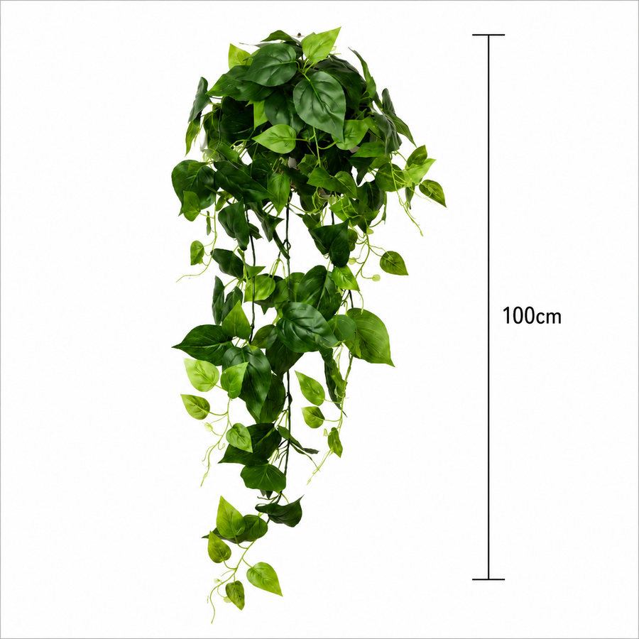 Mesterséges Epipremnum függő növény, 100 cm magas, zöld