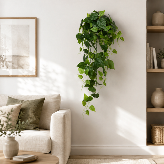 Mesterséges Epipremnum függő növény, 100 cm magas, zöld