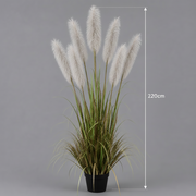 Mesterséges növényi díszfű, 220 cm, 7 szál, Reed sj fű, zöld és szürke, cserép nélkül