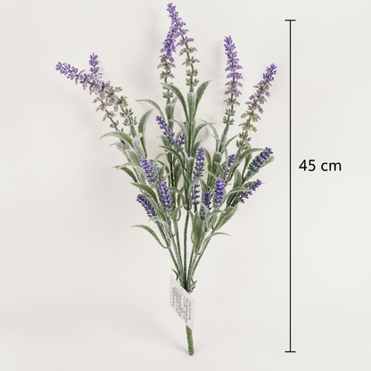 Mesterséges növény, dekoratív levendula virág, 7 ág, 45 cm, lila és zöld, 2 darabos készlet