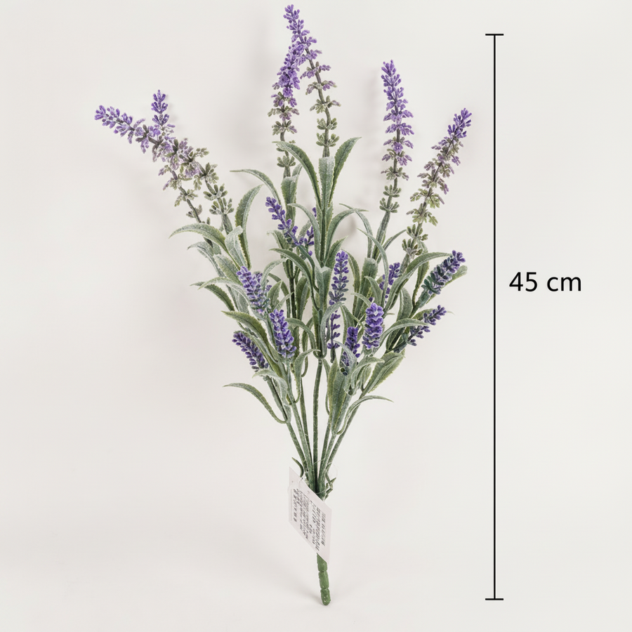 Mesterséges növény, dekoratív levendula virág, 7 ág, 45 cm, lila és zöld, 2 darabos készlet