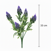 Mesterséges növény, dekoratív levendula virág, 5 ág, 33 cm, lila és zöld, 2 darabos készlet