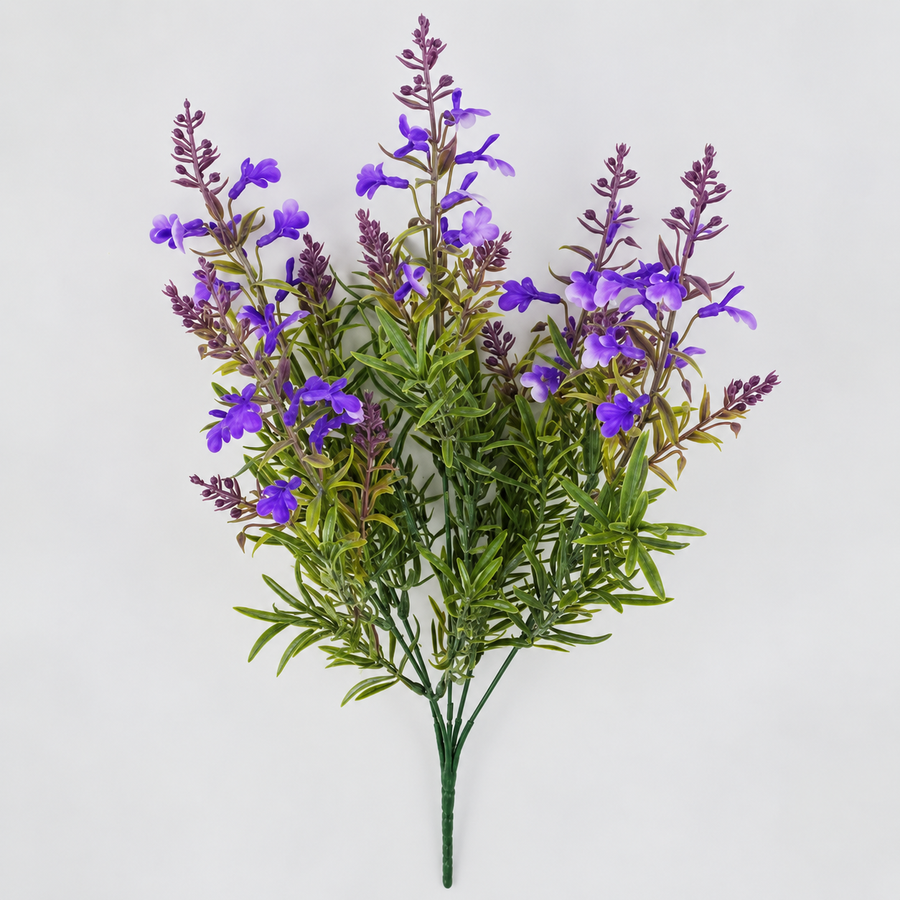 Mesterséges növény, dekoratív levendula virág, 5 ág, 41 cm, lila zöld-fehér, 2 darabos készlet