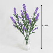 Mesterséges növény, dekoratív levendula virág, 7 ág, 42 cm, lila és zöld, 2 darabos készlet
