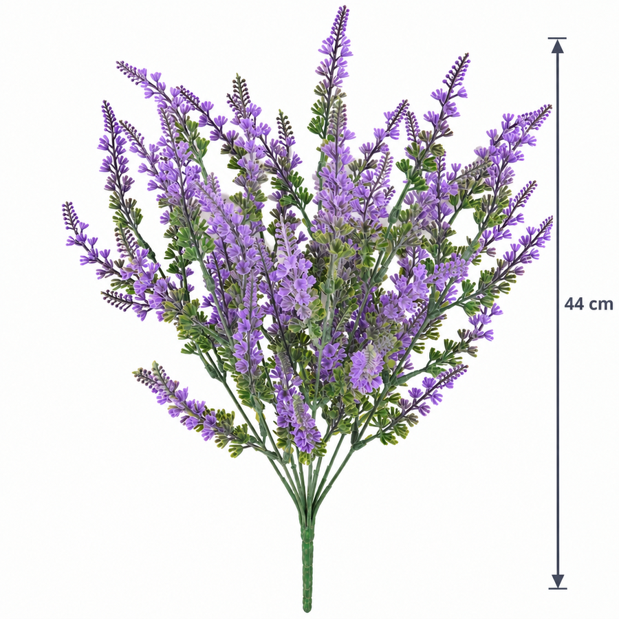 Mesterséges növény, dekoratív levendula virág, 9 ág, 44 cm, lila és zöld, 2 darabos készlet