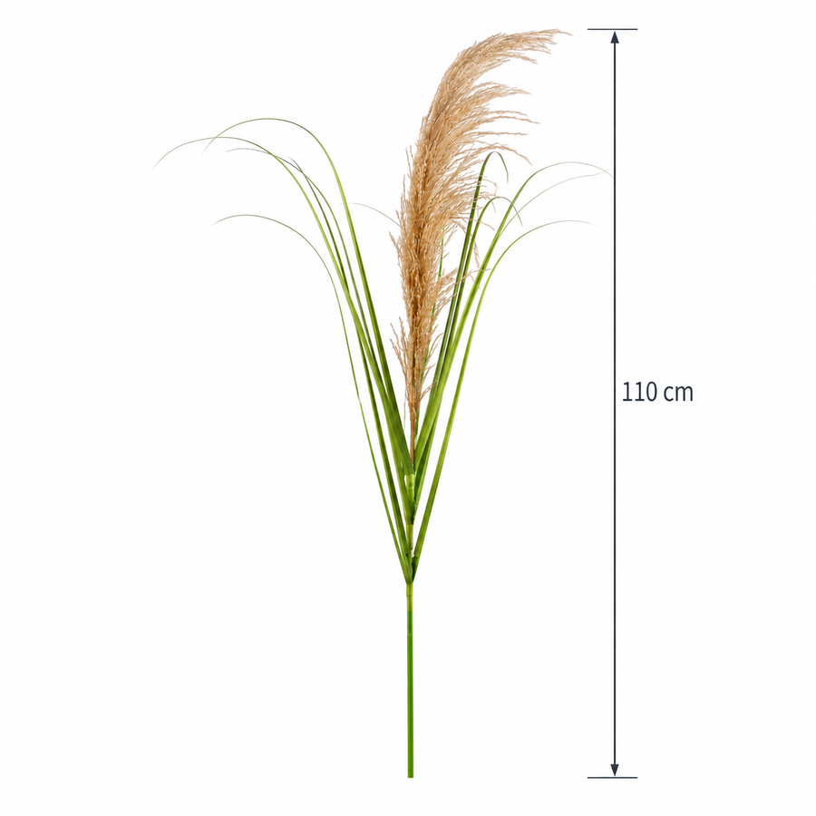 Műnövény díszfű, 110 cm, nád és fű, zöld és barna, cserép nélkül
