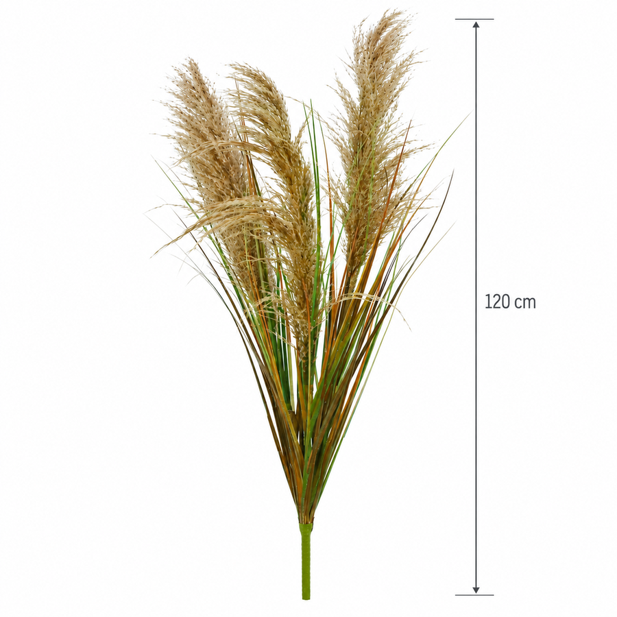 Mesterséges növényi díszfű, 120 cm, 3 vezetékkel, nád és fű, sötétzöld és barna, cserép nélkül