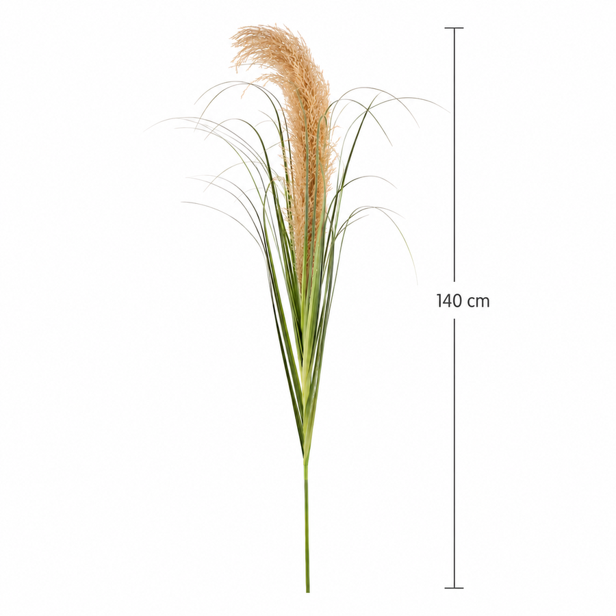 Műnövény díszfű, 140 cm, nád és fű, zöld és barna, cserép nélkül