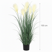 Mesterséges növényi díszfű, 150 cm, 7 dróttal, nád és fű, zöld-fehér, cserép nélkül
