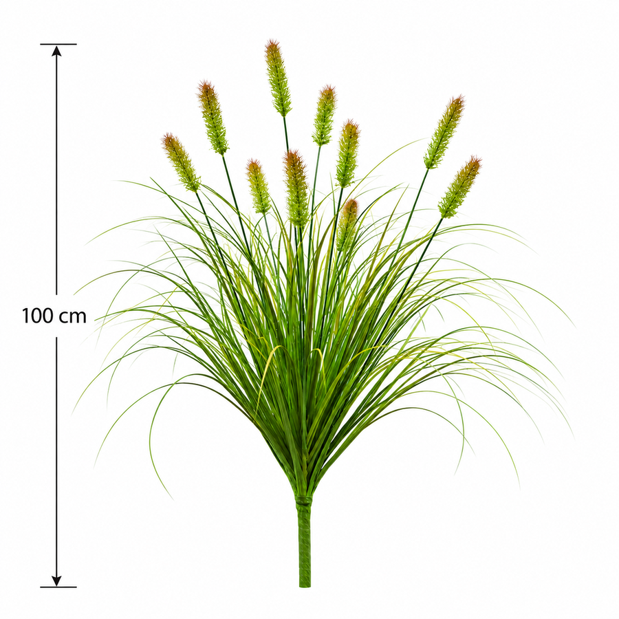 Mesterséges rókafarkú díszfűnövény, 100 cm, 12 fűszerrel, zöld és barna, cserép nélkül