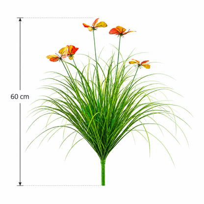 Mesterséges pillangófű dísznövény, 60 cm, 5 virággal, zöld és piros, cserép nélkül