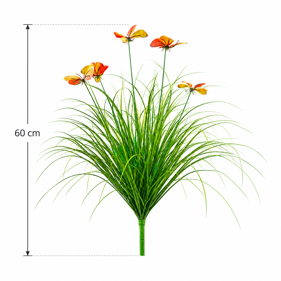 Mesterséges pillangófű dísznövény, 60 cm, 5 virággal, zöld és piros, cserép nélkül