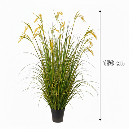 Mesterséges növényi díszfüves rizs fűszertípus, 150 cm, 17 dróttal, zöld és sárga, cserepek nélkül