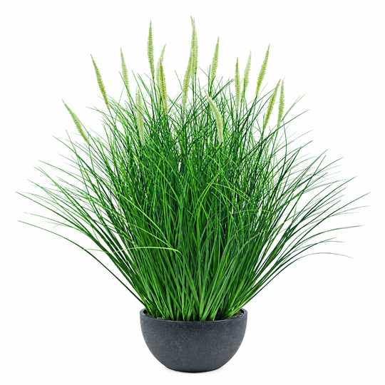 Mesterséges növény, rókafarkú cserepes díszfű, 61 cm, 19 fűszerrel, zöld és fehér