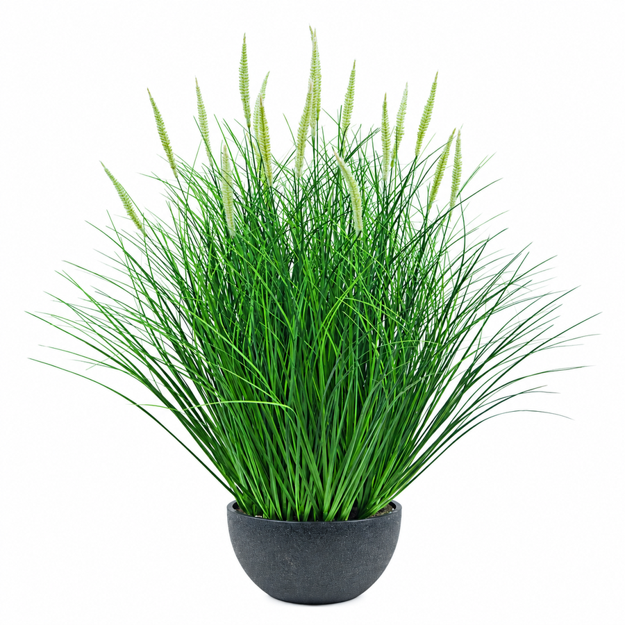 Mesterséges növény, rókafarkú cserepes díszfű, 61 cm, 19 fűszerrel, zöld és fehér
