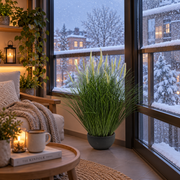 Mesterséges növény, rókafarkú cserepes díszfű, 61 cm, 19 fűszerrel, zöld és fehér
