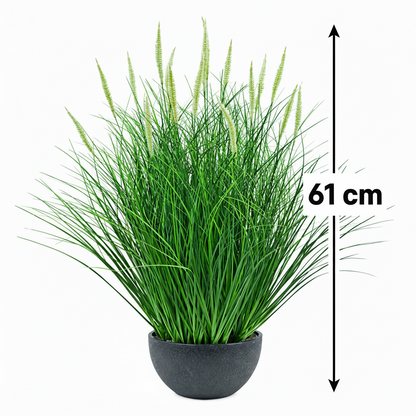 Mesterséges növény, rókafarkú cserepes díszfű, 61 cm, 19 fűszerrel, zöld és fehér