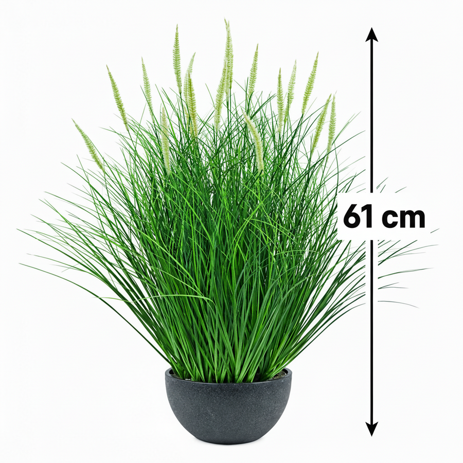 Mesterséges növény, rókafarkú cserepes díszfű, 61 cm, 19 fűszerrel, zöld és fehér