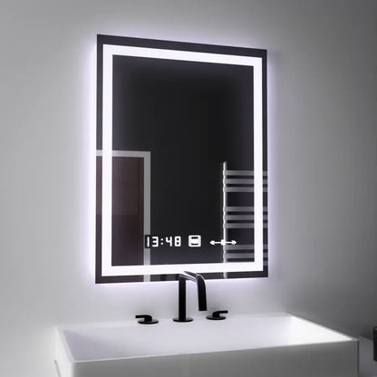 Téglalap alakú LED -tükör, 45x60 cm, Verite MotionGlow Marcello, helyettes rendszer, óra és hőmérő, dimálható