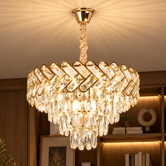 Kristály csillár VECTOR Magno 8xE14, átmérő 58 cm, fényes arany, állítható magasságú, fém és kristály