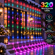 Eső típusú karácsonyi telepítés, sokszínű fény, 300 x 300 cm, 320 LED