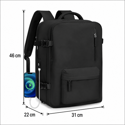 Utazási üzleti hátizsák ALMATY, USB porttal, 31x22x46 cm Oxford, fekete