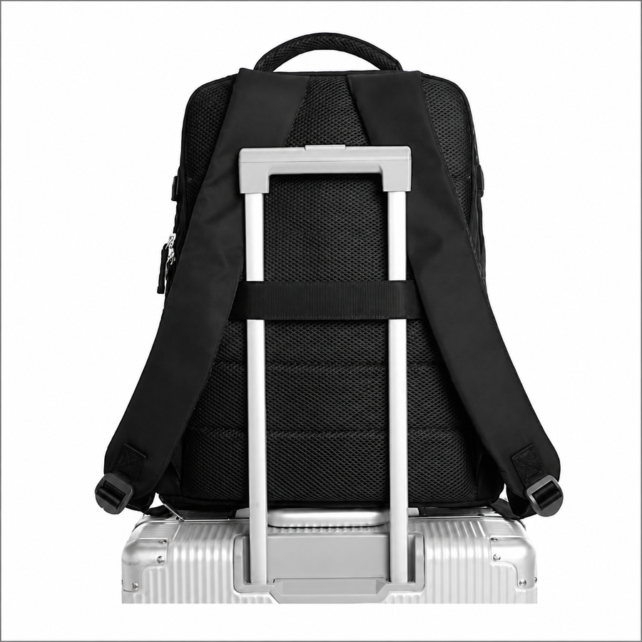 Utazási üzleti hátizsák ALMATY, USB porttal, 31x22x46 cm Oxford, fekete