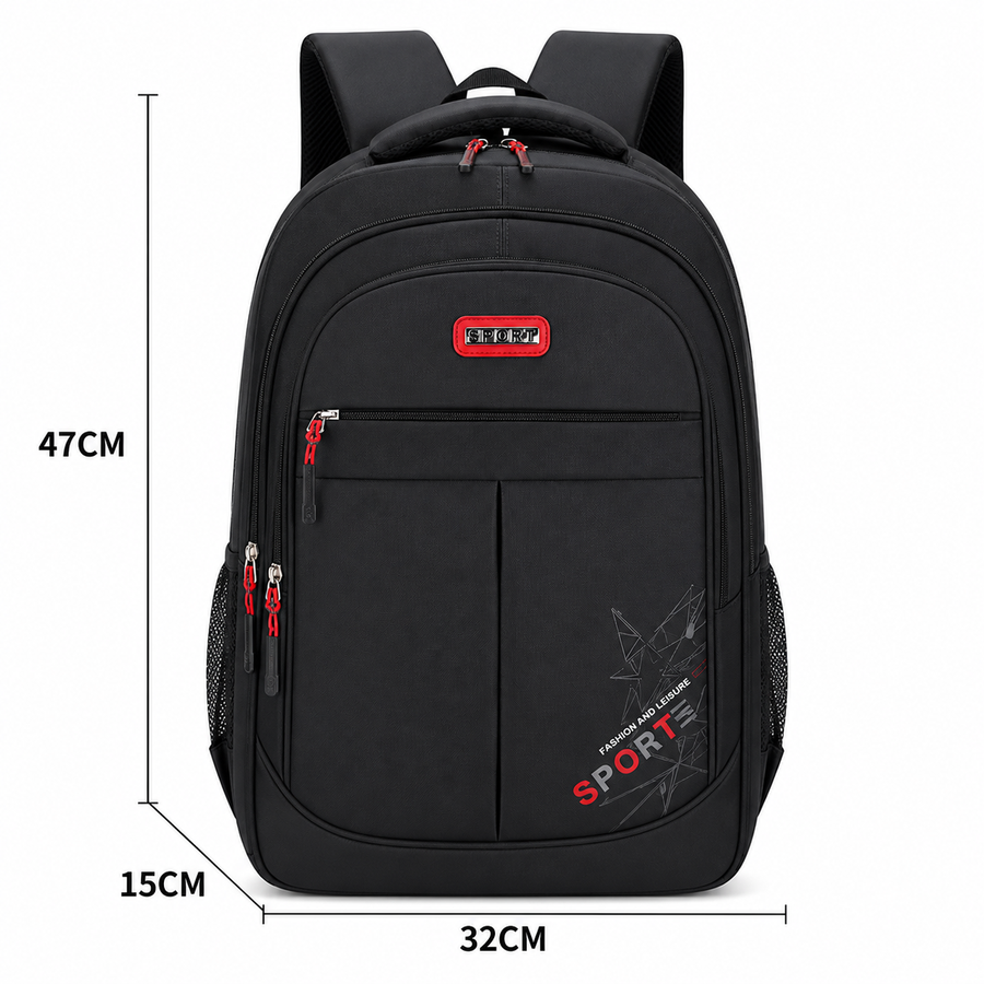 Rucsac Travel Business GANJA, 48x32x15 cm, Oxford, Negru si Rosu