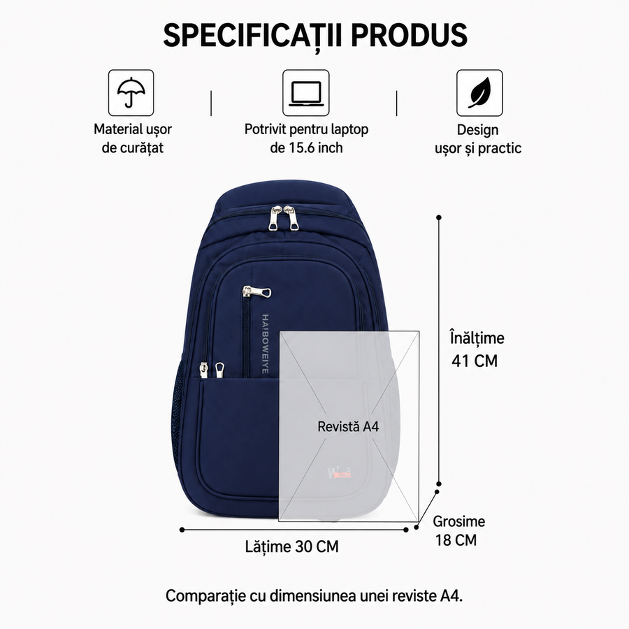 Rucsac Travel Business MINGACHEVIR, 41x30x18 cm, Oxford, Albastru