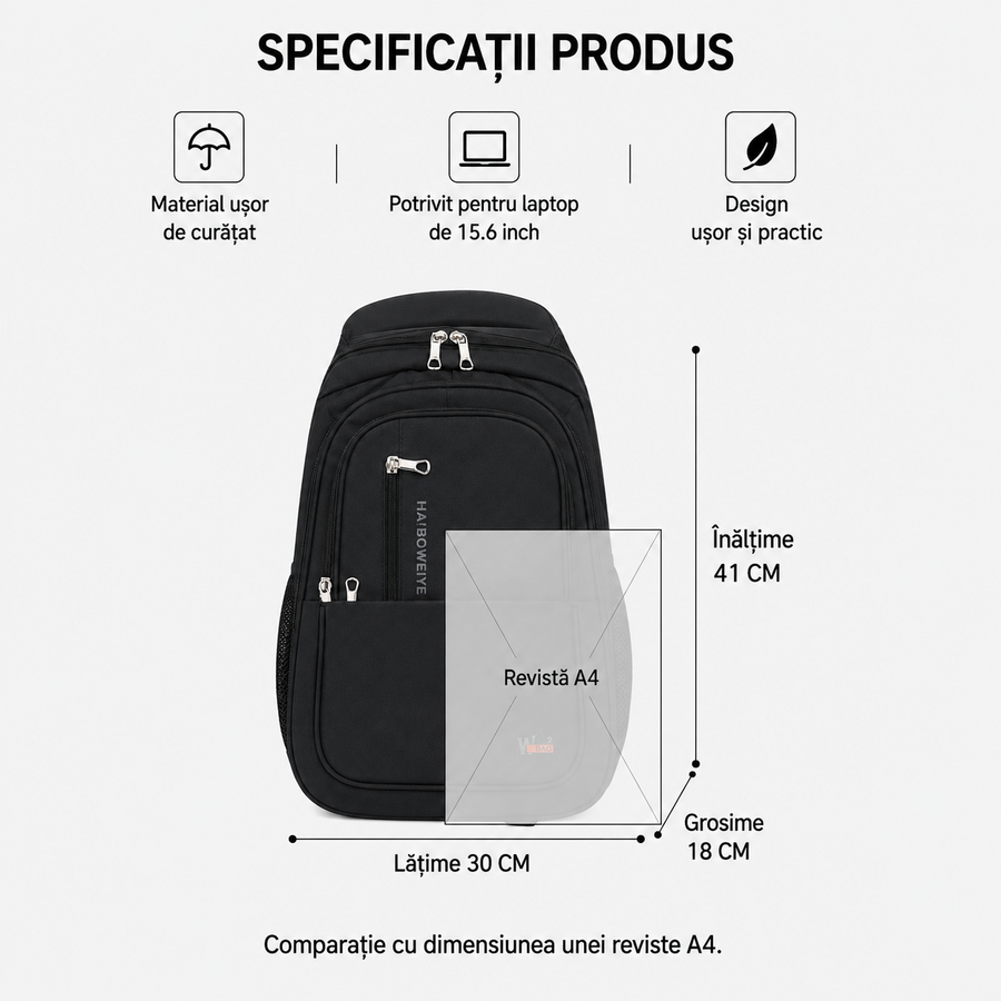 Rucsac Travel Business MINGACHEVIR, 41x30x18 cm, Oxford,  Negru