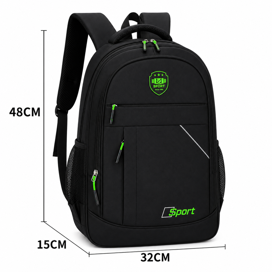 Rucsac Travel Business QABALA, 48x32x15 cm, Oxford, Negru si Verde