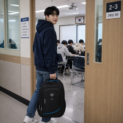 Rucsac Travel Business SHAHRISABZ, 48x33x16 cm, Oxford, Negru si Albastru