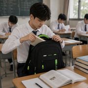 Rucsac Travel Business SHEKI, 47x32x14 cm, Oxford, Negru si Verde