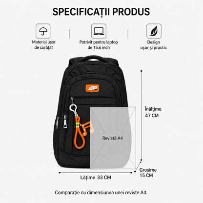 Rucsac Travel Business TALOYOAK, 47x33x15 cm, Oxford,  Negru si Portocaliu