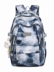 Rucsac de Scoala BAHIR DAR, 47x33x18 cm, Oxford, Gri-negru cu Imprimeu Tie-dye