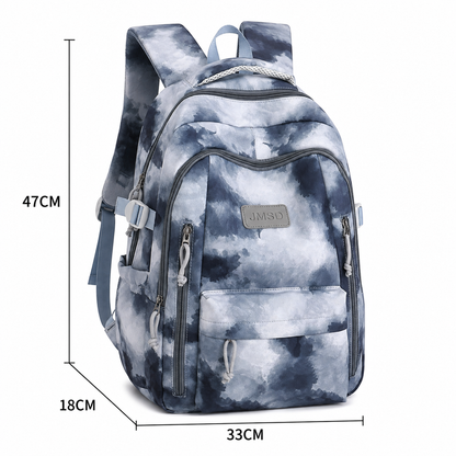 Rucsac de Scoala BAHIR DAR, 47x33x18 cm, Oxford, Gri-negru cu Imprimeu Tie-dye