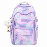 Rucsac de Scoala BAHIR DAR, 47x33x18 cm, Oxford, Roz-mov cu Imprimeu Tie-dye