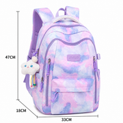 Rucsac de Scoala BAHIR DAR, 47x33x18 cm, Oxford, Roz-mov cu Imprimeu Tie-dye